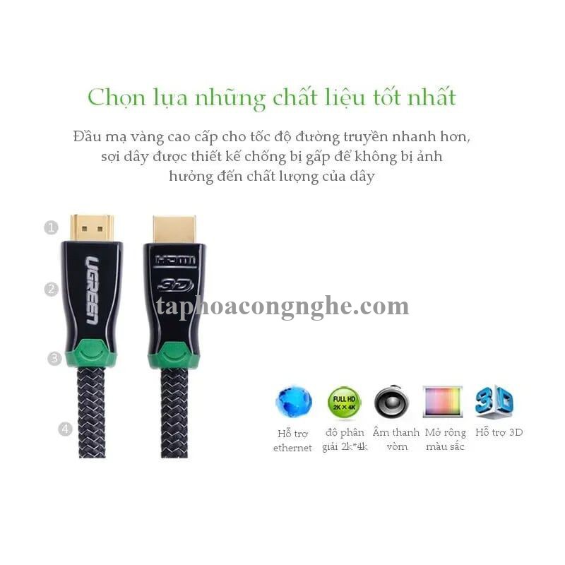 Ugreen 10298 15M màu Đen Cáp tín hiệu HDMI vỏ bọc kim loại hỗ trợ 3D 4K2K HD126 30010298